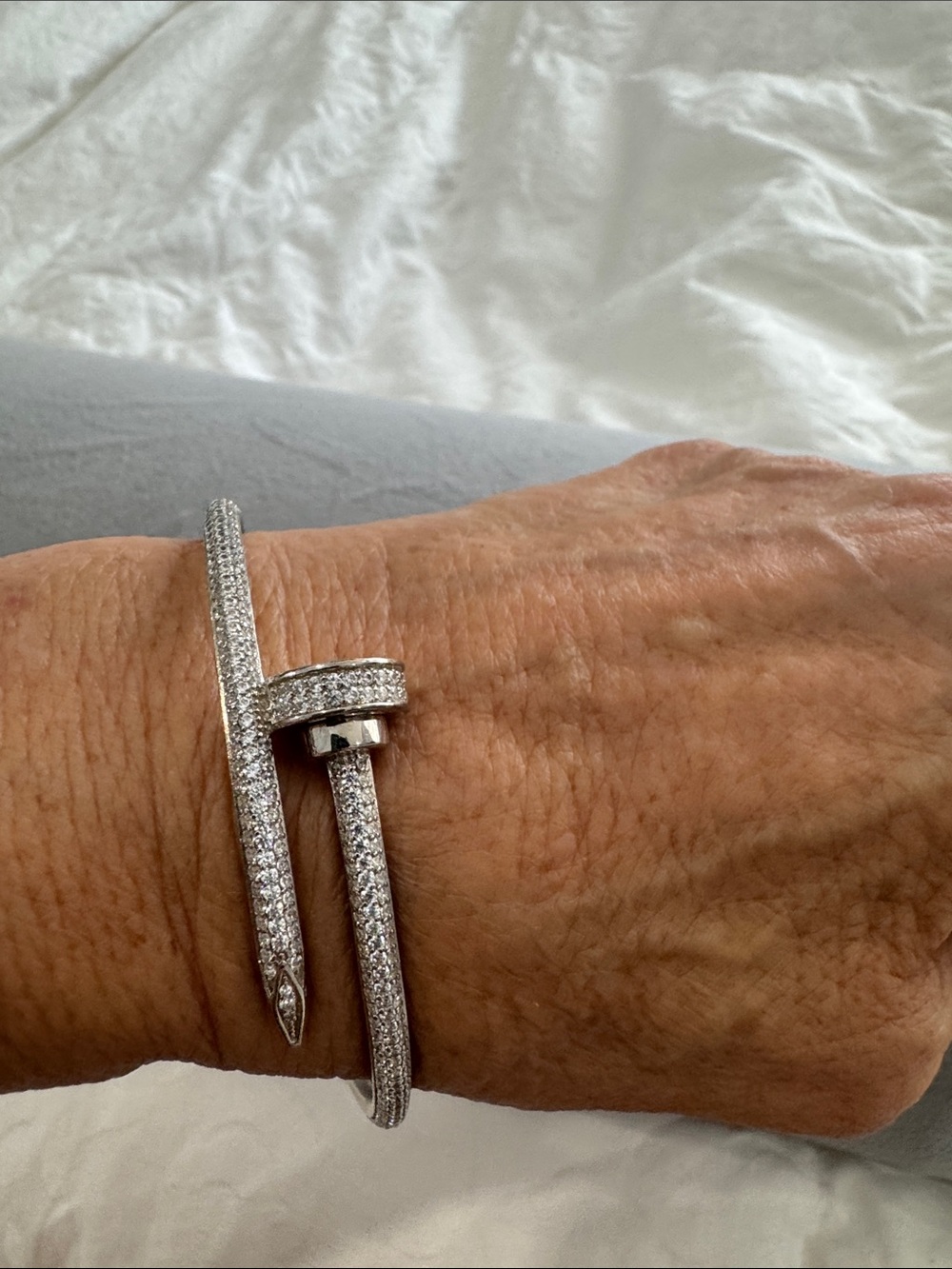Pavé Crystal Nail-Style Open Cuff Bracelet in Silver-Tone